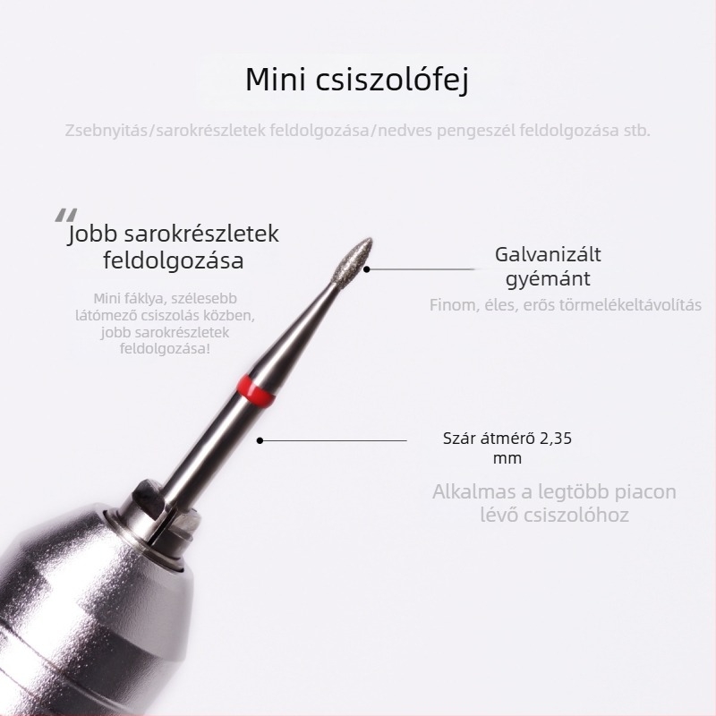 Manikűr gyémánt csiszolófej – mini bobin alakú fej, elektroplatinált emery, elhalt bőr eltávolítása