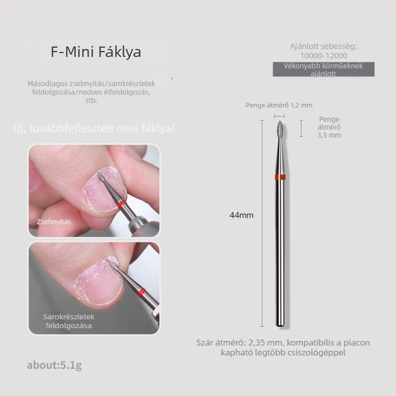 Manikűr gyémánt csiszolófej – mini bobin alakú fej, elektroplatinált emery, elhalt bőr eltávolítása