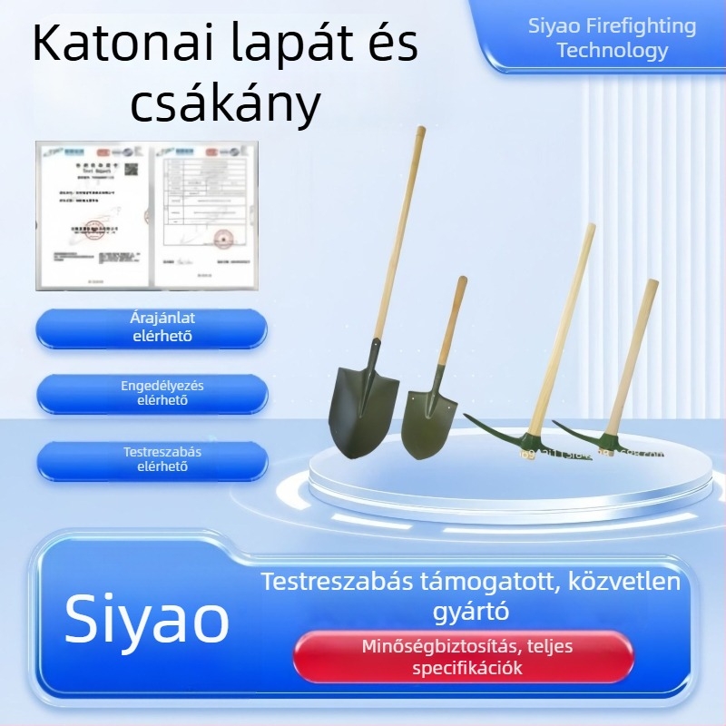 Zöld szénacél ásó fafogúval, árvízvédelmi és mentési feladatokra, sokoldalú szerszámkészlet ásóval és fémtárggyal