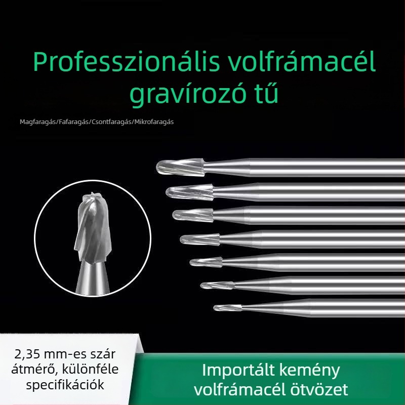 2,35 mm-es nyeletű wolfrám acél ötvözetű olívamag faragó marófej, körfejű polírozó eszköz