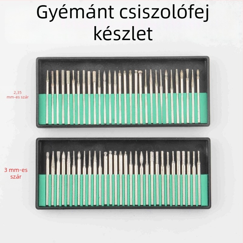 Gyémánt csiszolófejek készlet, 30 darab, 3,25 mm-es szárhoz, elektroplátolt bevonattal, csiszoláshoz és polírozáshoz, kopásálló