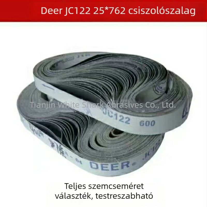 JC122 762×25 mm csiszoló szalag, fekete és piros GXK51 abrazívokkal, fém- és fa polírozáshoz