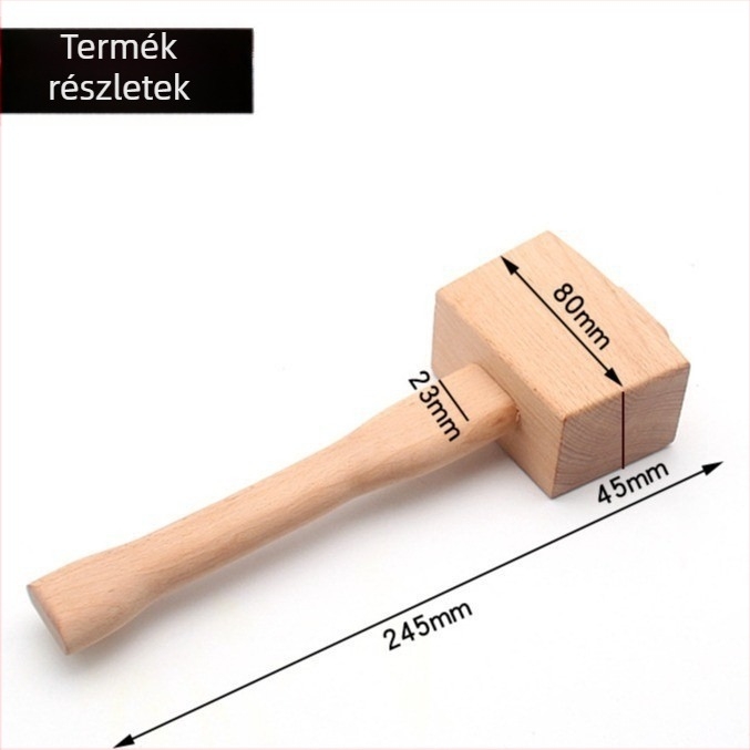 Bőr eszközök, kézzel készített DIY — bükkfa négyszögletes kalapács, tömörfa kivitel, 245×80×45 mm