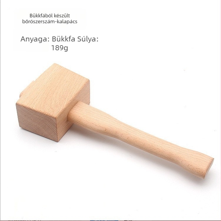 Bőr eszközök, kézzel készített DIY — bükkfa négyszögletes kalapács, tömörfa kivitel, 245×80×45 mm