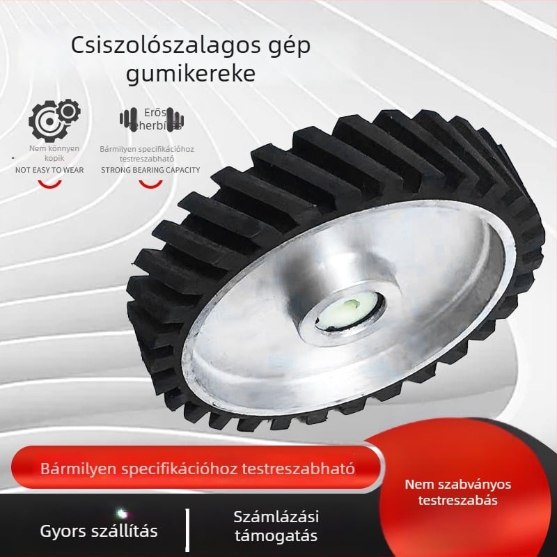 Szalagos csiszoló- és polírozó gép alumíniummagos csiszolókerékkel; támogatás nem szabványos kerekekhez; érdességmentesítő csiszoló; ferde csiszoló; csiszolópapír