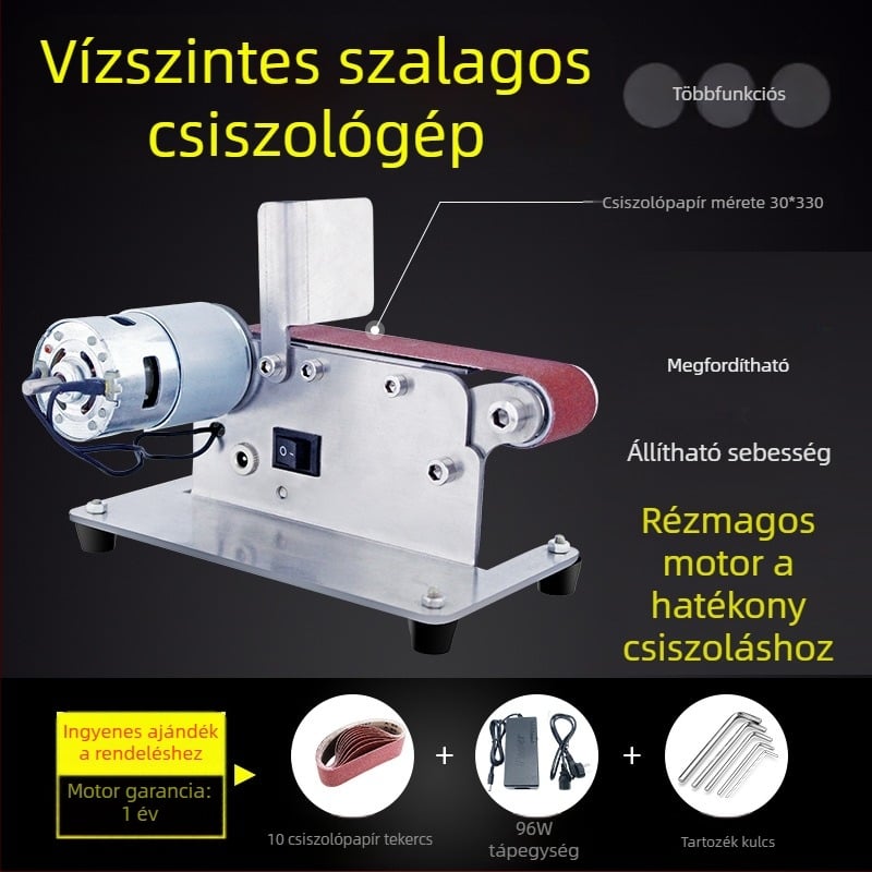 Mini szalagcsiszoló faipari munkákhoz – asztali polírozó és élező eszköz, DIY, 24V