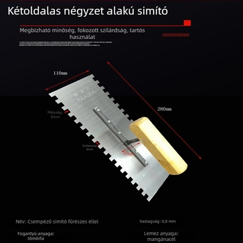 Fogazott csempéző-glettelő spatula, vakoló eszköz