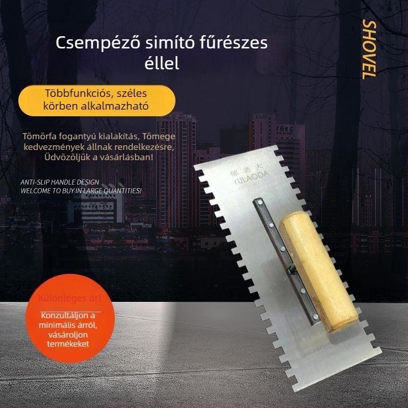 Fogazott csempéző-glettelő spatula, vakoló eszköz