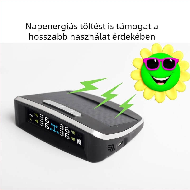 Napelemes autó gumiabroncsnyomás-figyelő rendszer beépített TPMS-sel, univerzális kompatibilitás, valós idejű nyomásfigyelés