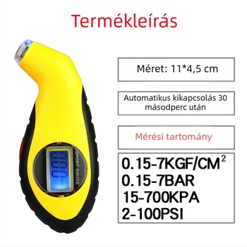 LCD kijelzős digitális gumiabroncsnyomás-mérő, autóhoz, magas precizitású