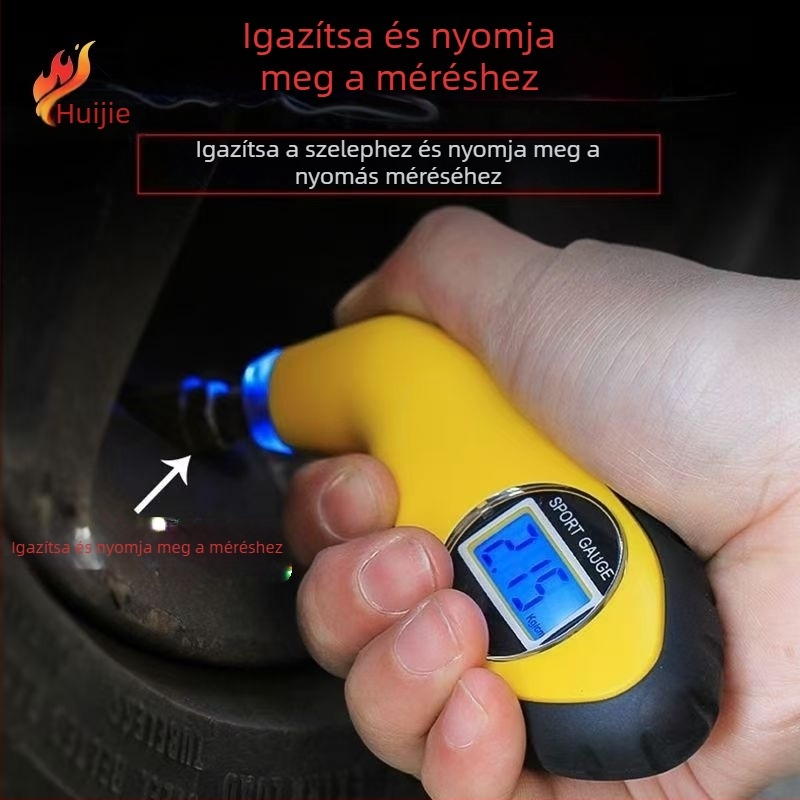 LCD kijelzős digitális gumiabroncsnyomás-mérő, autóhoz, magas precizitású