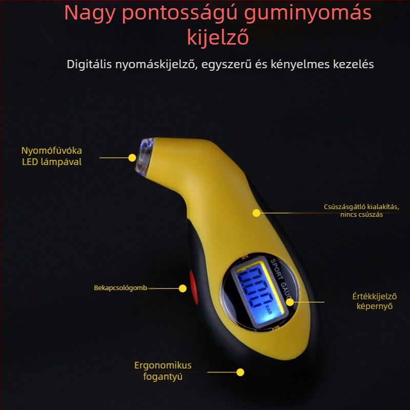 LCD kijelzős digitális gumiabroncsnyomás-mérő, autóhoz, magas precizitású