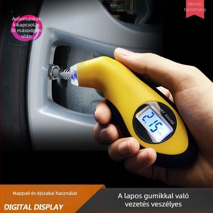 Autó gumiabroncs-nyomásmérő pisztoly formájú, nagy pontosságú digitális kijelzővel