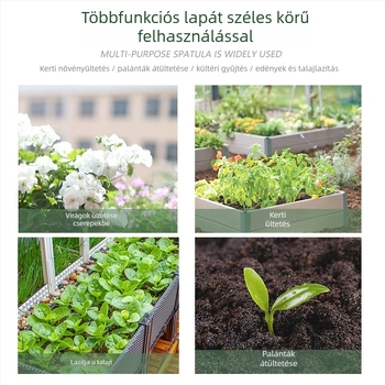 Kis méretű kerti lapát vastag fejű kivitelben, kültéri ásáshoz, zöldségek ültetéséhez és virágok ápolásához.