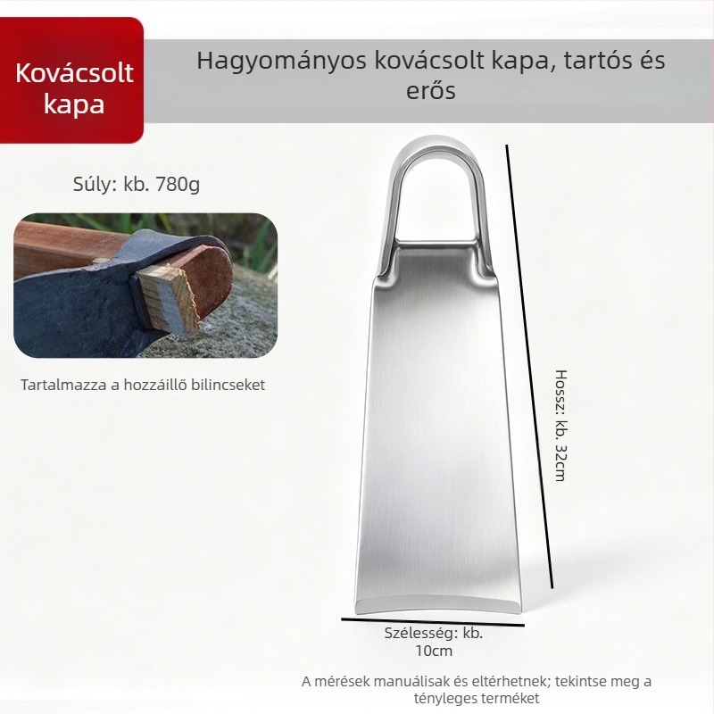 Lapos kapa fából készült nyéllel, kemény talaj ásásához, terület tisztításához és megforgatásához; kovácsolt mangán- és rugóacélból.