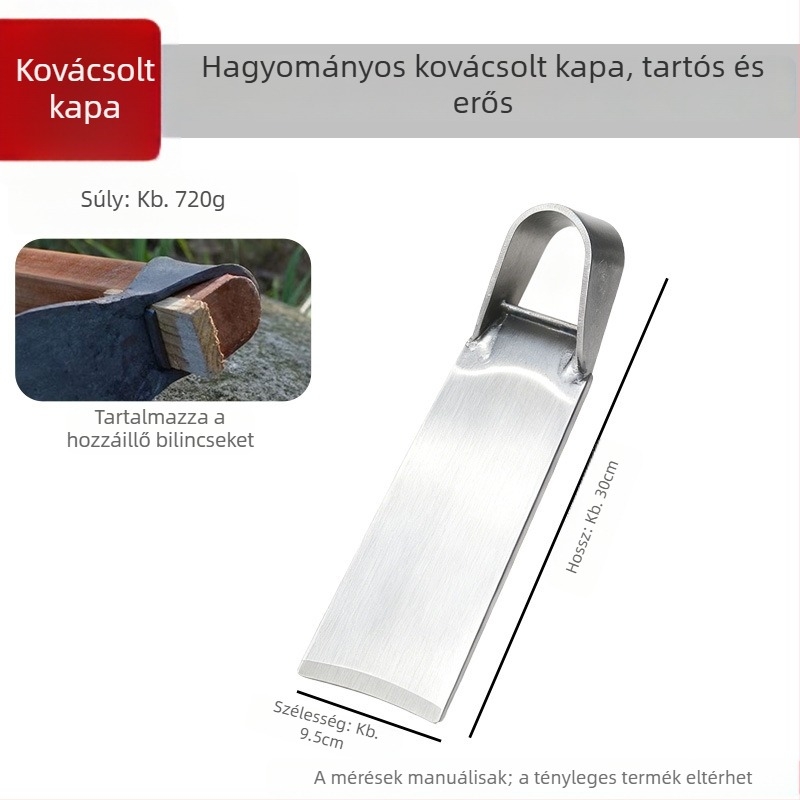 Lapos kapa fából készült nyéllel, kemény talaj ásásához, terület tisztításához és megforgatásához; kovácsolt mangán- és rugóacélból.