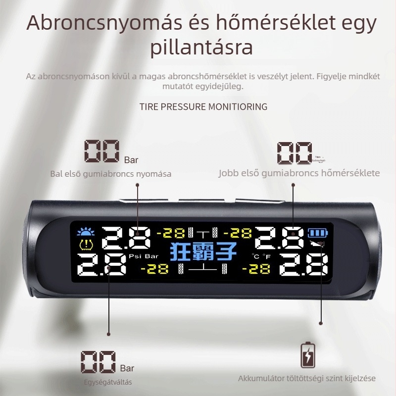 TY01 Napelemes vezeték nélküli guminyomás-figyelő belső és külső nyomásérzékelővel, nagy precizitás