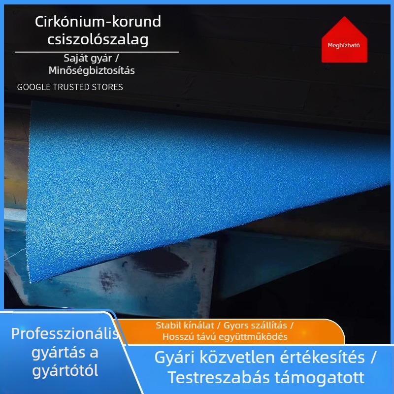 Zirkónium-korund abrazív szalag fémek csiszolásához és polírozásához, kék vászon alapú szalag alumínium ötvözetekhez