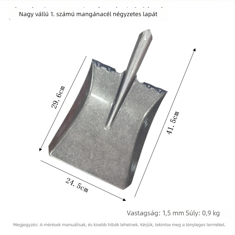 Mangánacélból készült ásó vastag fa nyéllel; kertészkedéshez, ásáshoz és fák ültetéséhez; négyszögletes penge és hegyes penge; mezőgazdasági és háztartási eszközök