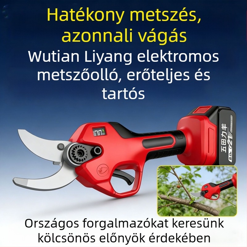 Elektromos metszőolló, kézben tartható kerti ágvágó, gyümölcsfa metszőolló Li-ion akkumulátorral