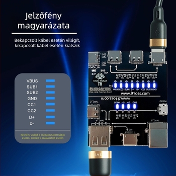 OSS T5 USB-kábel tester mobiltelefonokhoz Type-C gyorstöltéshez – rendellenesség-detektor