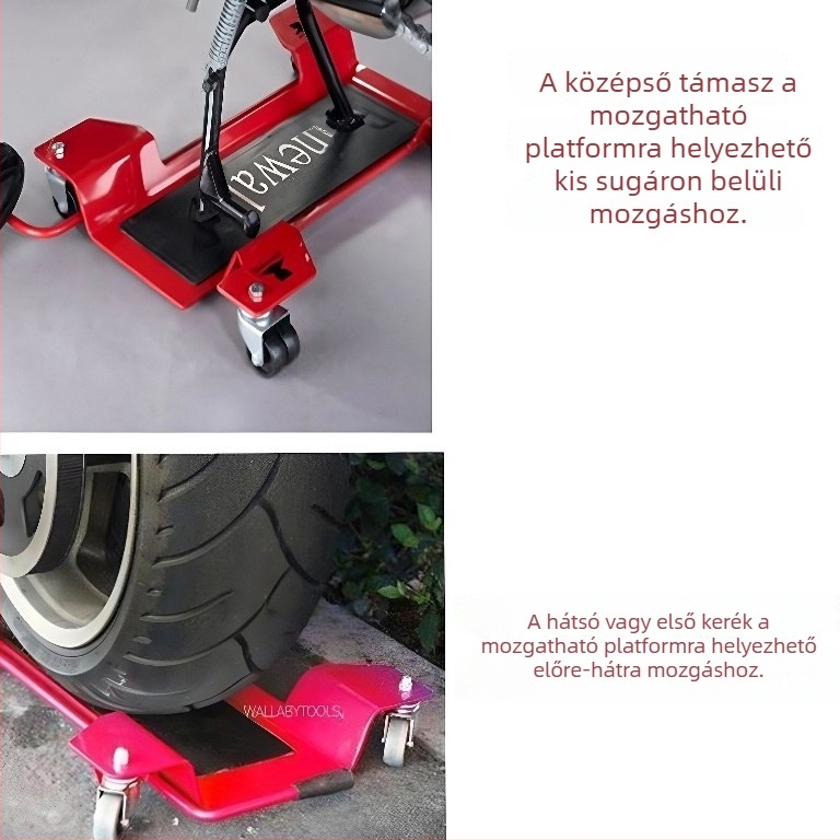 Motorkerékpár mozgató állvány és javító eszköz