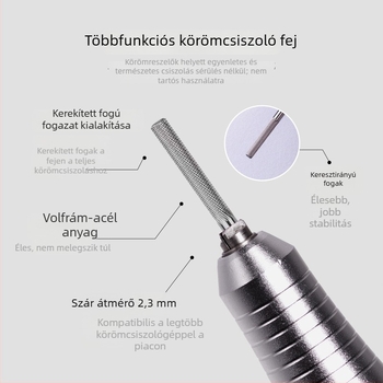 Wolfram acélból készült körömcsiszolófej, lépcsőzetes csiszolófej a körmök előkészítésére és eltávolítására, polírozás és manikűr eszköz
