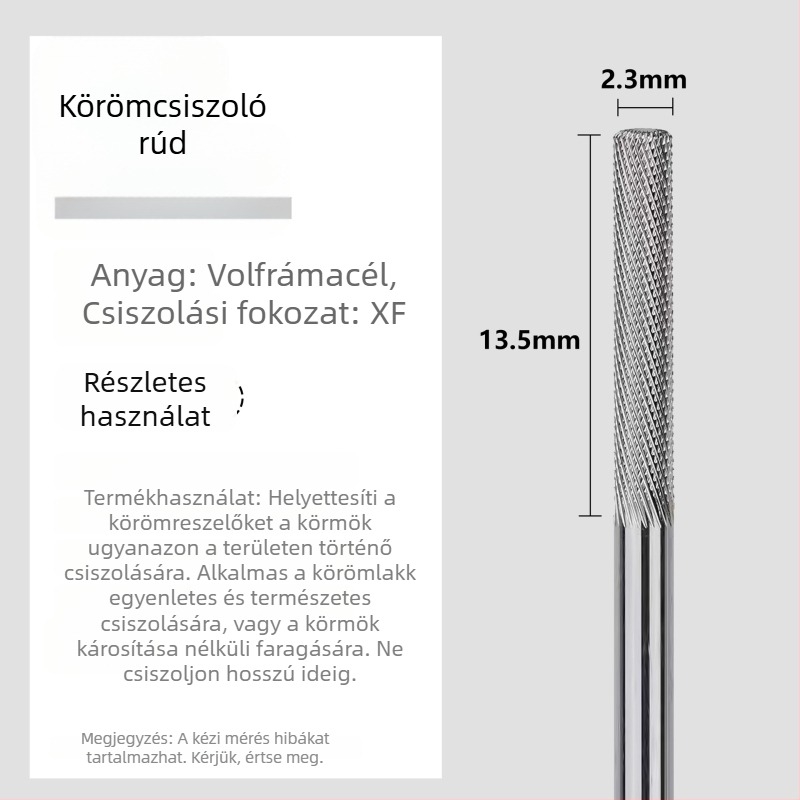 Wolfram acélból készült körömcsiszolófej, lépcsőzetes csiszolófej a körmök előkészítésére és eltávolítására, polírozás és manikűr eszköz