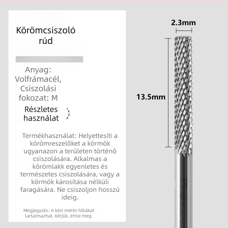 Wolfram acélból készült körömcsiszolófej, lépcsőzetes csiszolófej a körmök előkészítésére és eltávolítására, polírozás és manikűr eszköz