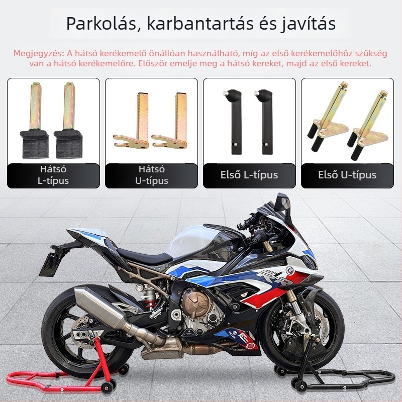 Motorkerék-liftkeret előre- és hátsó kerék parkolóállvánnyal és lánc karbantartó eszközökkel