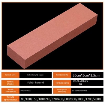 Fehér korundos olajos élező kő, egyoldalas, 200 × 50 × 25 mm, magas keménység, késélezítéshez és forma-polírozáshoz