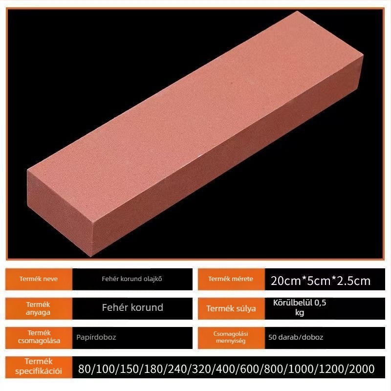 Fehér korundos olajos élező kő, egyoldalas, 200 × 50 × 25 mm, magas keménység, késélezítéshez és forma-polírozáshoz
