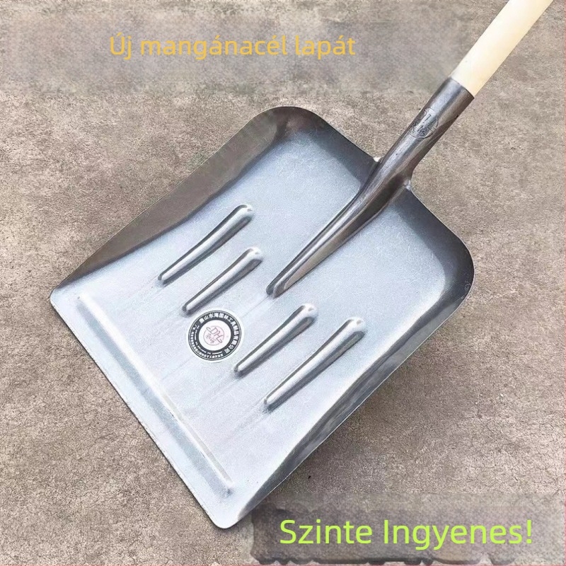Mangánacélból készült extranagy trágyalapát, széles, megvastagodott fejű, mezőgazdasági tisztítási eszköz