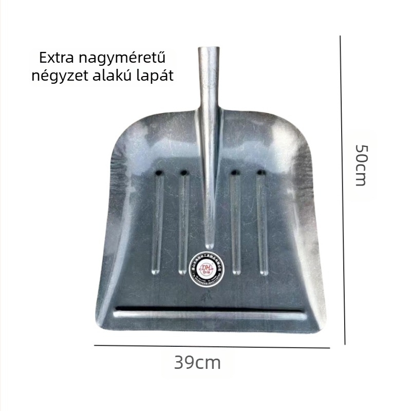 Mangánacélból készült extranagy trágyalapát, széles, megvastagodott fejű, mezőgazdasági tisztítási eszköz