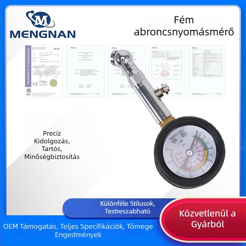 Mengnan Y40 nagy pontosságú mechanikus guminyomásmérő, fém, Rozsdamentes acél, 0–60 psi
