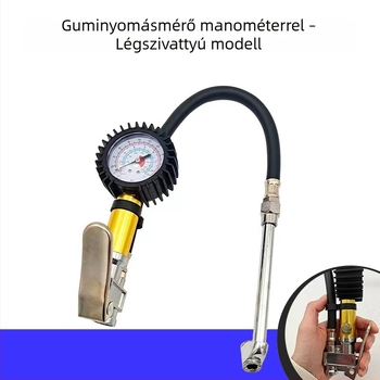 Rúd típusú gumiabroncs-fújópisztoly autókhoz és motorkerékpárokhoz, manométerrel, 0-220 PSI, 510 mm hosszú, fémből készült, felfúj és leereszt