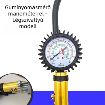 Rúd típusú gumiabroncs-fújópisztoly autókhoz és motorkerékpárokhoz, manométerrel, 0-220 PSI, 510 mm hosszú, fémből készült, felfúj és leereszt