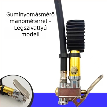 Rúd típusú gumiabroncs-fújópisztoly autókhoz és motorkerékpárokhoz, manométerrel, 0-220 PSI, 510 mm hosszú, fémből készült, felfúj és leereszt