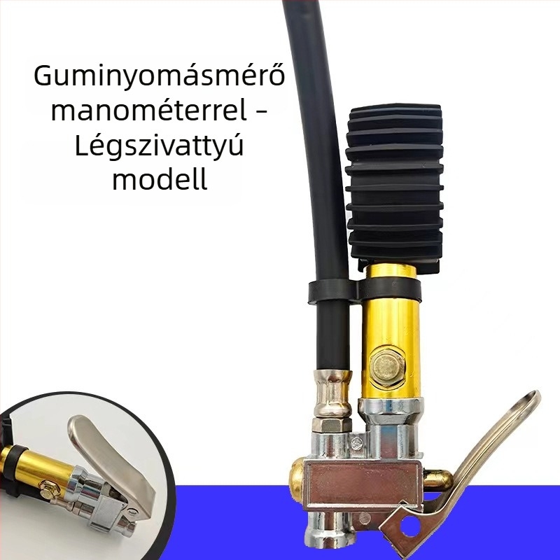 Rúd típusú gumiabroncs-fújópisztoly autókhoz és motorkerékpárokhoz, manométerrel, 0-220 PSI, 510 mm hosszú, fémből készült, felfúj és leereszt