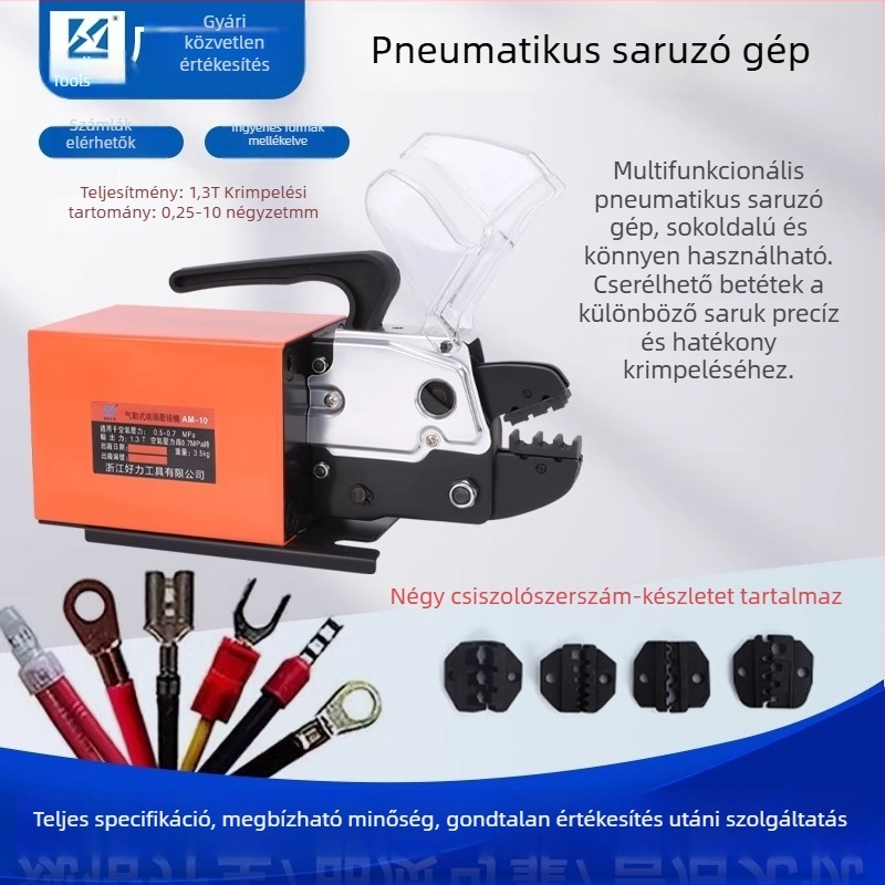 AM-10 Pneumatikus terminál-crimpelő gép, 0,25–10 mm cserélhető mátrixokkal