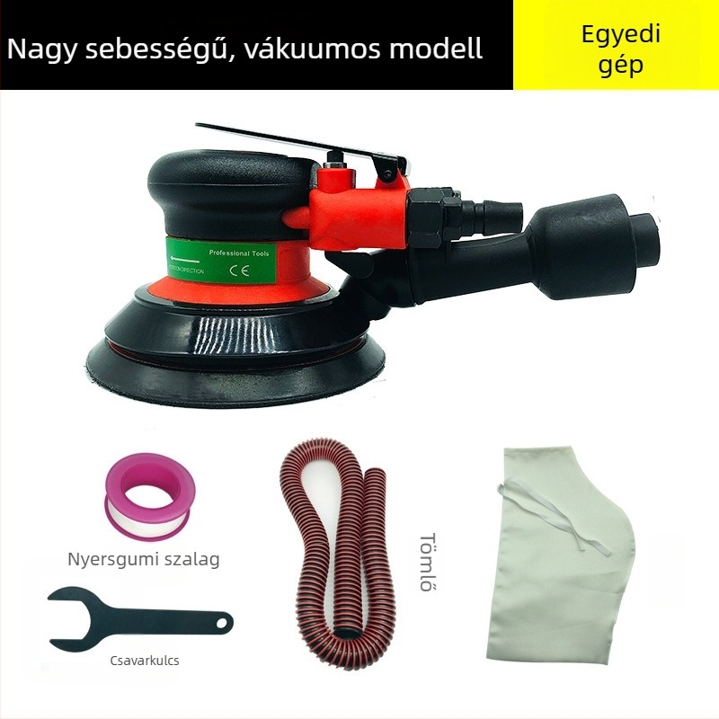 Pneumatikus csiszoló-polírozó autó- és belső bútorokhoz, ipari minőség, száraz csiszolás, polírozás és porgyűjtő rendszer.
