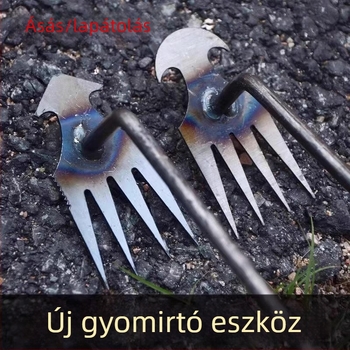 Műfajos gyomirtó eszközök: kapáló, gereblye, talajlazító eszköz, gyökérkivágó gyomirtó eszköz, ásó, többfunkciós gyökéráshozó eszköz vad zöldségekhez
