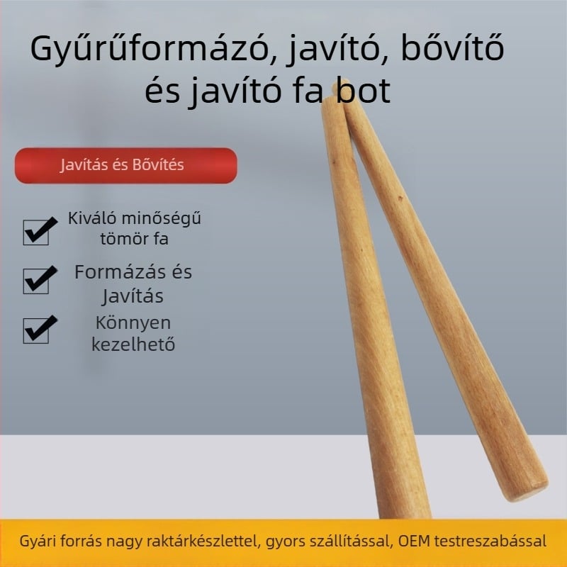 Masszív faból készült gyűrűformázó eszköz fa kalapáccsal ékszerek formázásához, tágításához és javításához.