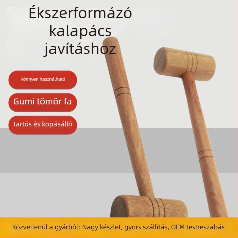 Masszív faból készült gyűrűformázó eszköz fa kalapáccsal ékszerek formázásához, tágításához és javításához.