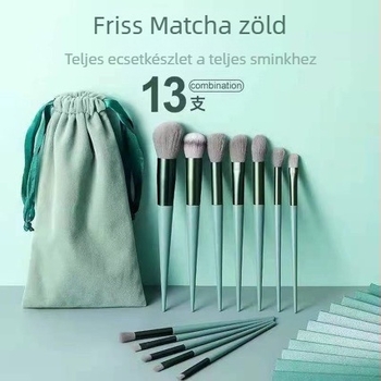 13 darabos sminkecset készlet szintetikus sörtékkel és alapozó ecsettel