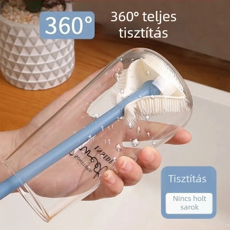 Hosszú nyélű szilikon pohárkefé, poharak, üvegek, turmixgépek és termoszok tisztításához