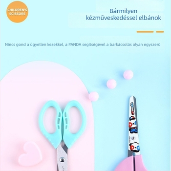Gyerekeknek készült olló kerek heggyel, műanyag fogantyúval, rozsdamentes acél pengékkel
