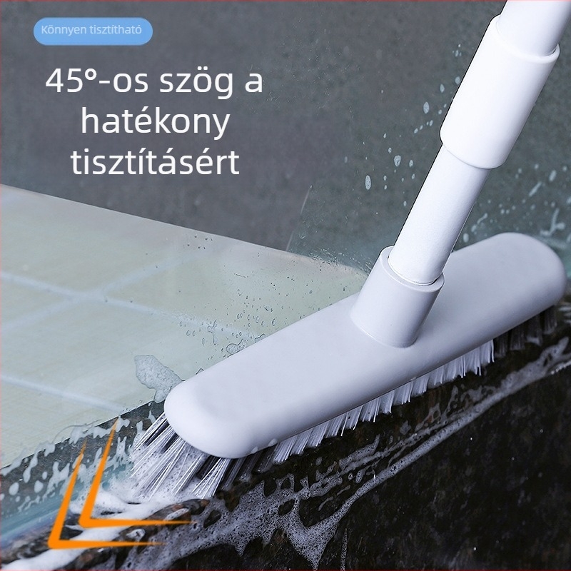 Kihúzható, többfunkciós padlókefe fürdőszobához, hosszú nyéllel és merev sörtékkel, ideális a falak közötti fugák és a csempék tisztítására