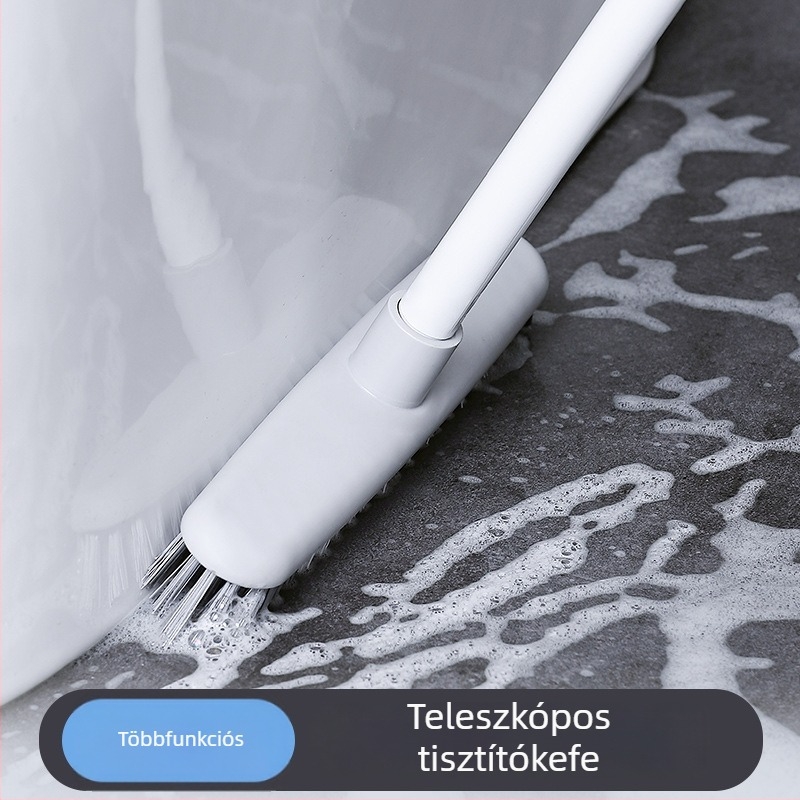 Kihúzható, többfunkciós padlókefe fürdőszobához, hosszú nyéllel és merev sörtékkel, ideális a falak közötti fugák és a csempék tisztítására