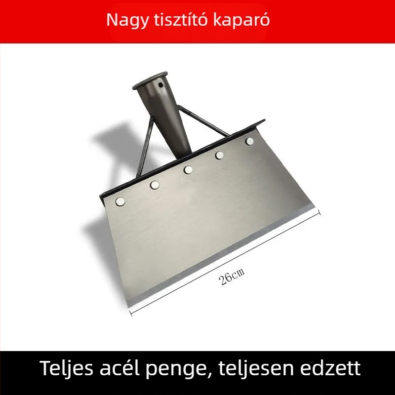 Súlyos fal tisztító ásó mangánacél pengével és éles élével; mezőgazdasági, háztartási és kertészeti felhasználásra; vastagított kivitel külső jég és hó eltávolítására.